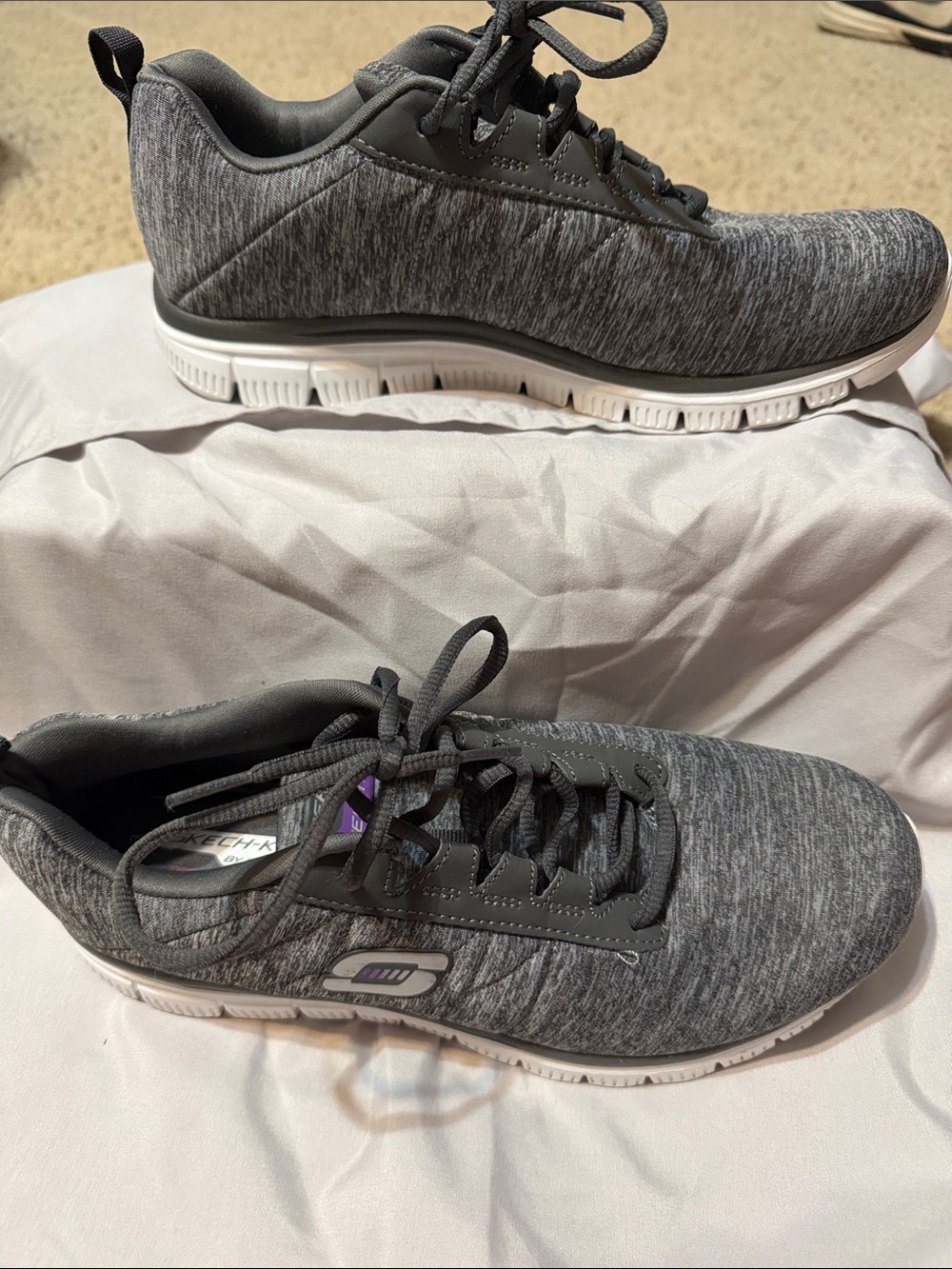 Skechers Sketch-Knit Women's Gray Lace-Up Sneakers